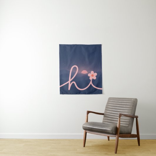 "hallo" Script Mountain Sunset Design Wandkleed (In situ)