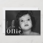 Hallo Script Naam Neutral Minimalist Photo Baby Aankondiging (Voorkant)