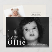 Hallo Script Naam Neutral Minimalist Photo Baby Aankondiging (Voorkant / Achterkant)