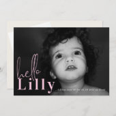 Hallo Script Naam Pink Girl Minimalistische Foto B Aankondiging (Voorkant / Achterkant)