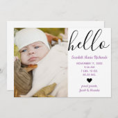 hallo Script Photo Paars - Aankondiging geboorte (Voorkant / Achterkant)