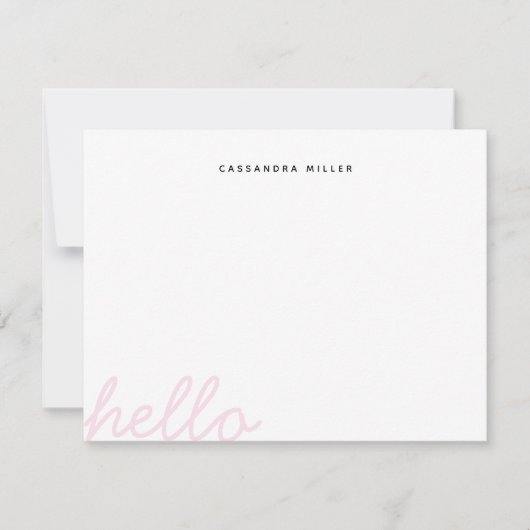 Hallo Script Roze Minimalistische Gepersonaliseerd Notitiekaartje (Voorkant)