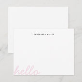 Hallo Script Roze Minimalistische Gepersonaliseerd Notitiekaartje (Voorkant / Achterkant)