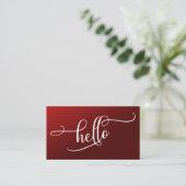 Hallo Script Typografie Over Diep Rode Ombre Visitekaartje (Staand voorkant)