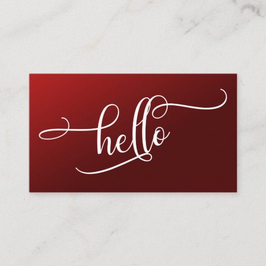 Hallo Script Typografie Over Diep Rode Ombre Visitekaartje (Voorkant)