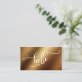 Hallo Script Typografie Over Glad Goud Folie Visitekaartje (Staand voorkant)