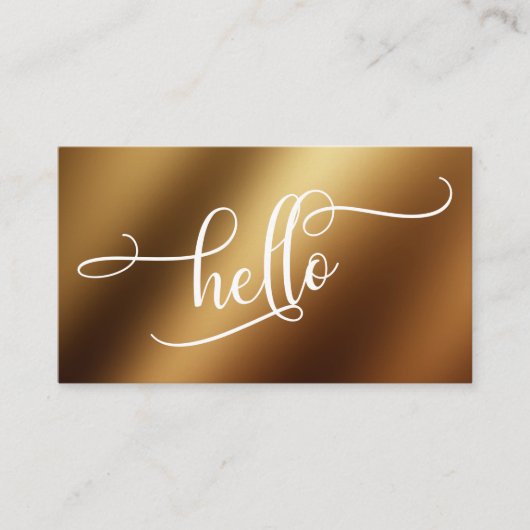 Hallo Script Typografie Over Glad Goud Folie Visitekaartje (Voorkant)