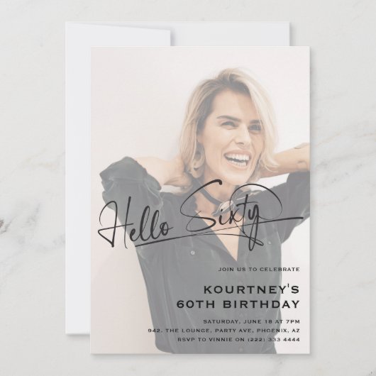 Hallo Script # Zestig minimale foto 60e verjaardag Kaart (Voorkant)