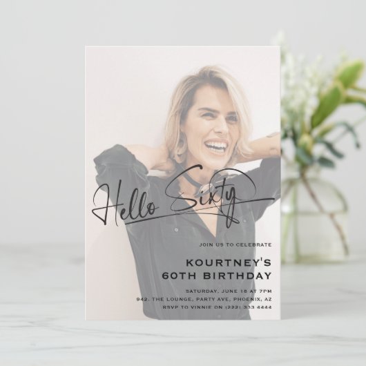 Hallo Script # Zestig minimale foto 60e verjaardag Kaart (Staand voorkant)