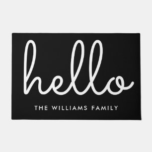 Hallo Script Zwart Wit Aangepaste Familienaam Deurmat