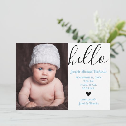 hallo-scriptfoto - geboorteaankondiging aankondiging (Staand voorkant)