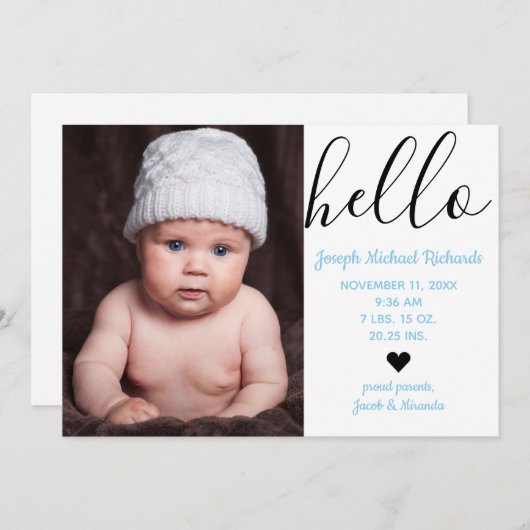 hallo-scriptfoto - geboorteaankondiging aankondiging (Voorkant / Achterkant)