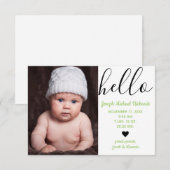 Hallo Scriptfoto groen - 3x5 geboorteaankondiging Aankondiging (Voorkant / Achterkant)