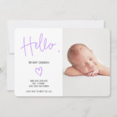 hallo scripthart paarse foto baby bevallen aankondiging (Voorkant)