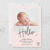 hallo scripthartfoto bloedig schattige baby geboor aankondiging (Voorkant)