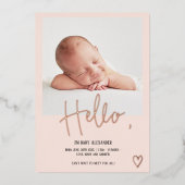 hallo scripthartfoto bloedig schattige baby geboor folie uitnodiging (Voorkant)