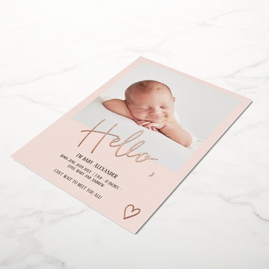 hallo scripthartfoto bloedig schattige baby geboor folie uitnodiging (Gedraaid)