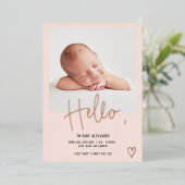 hallo scripthartfoto bloedig schattige baby geboor folie uitnodiging (Staand Voorkant)