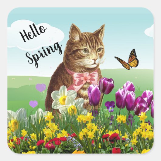hallo Seizoensklat van de lente in de tuin Vierkante Sticker (Voorkant)