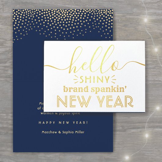 Hallo Shiny Nieuwjaar Navy Blue & Gold Confetti Folie Kaarten