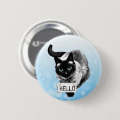 hallo Siamese Cat Holding Sign Button (Voorkant /achterkant)