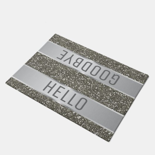 Hallo Silver Glitter Pattern Deurmat (Schuin)