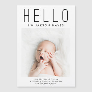 hallo Simple Birth Announding Magnetic Card Magnetische Uitnodiging