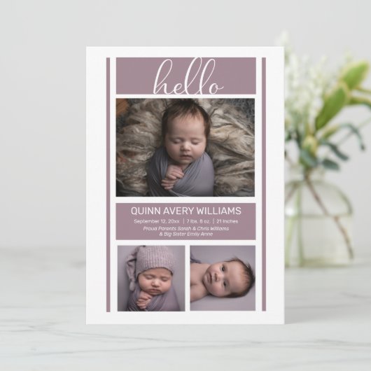 hallo Simple Minimalist Lavender Baby Birth Annou Aankondiging (Staand voorkant)