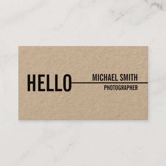 "Hallo" Simple Modern Minimalist Kraft Paper Visitekaartje (Voorkant)