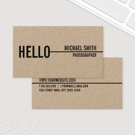 "Hallo" Simple Modern Minimalist Kraft Paper Visitekaartje