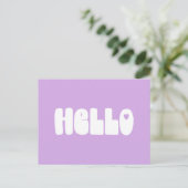 hallo Simple Retro Typografie Greeting in Lila Briefkaart (Staand voorkant)