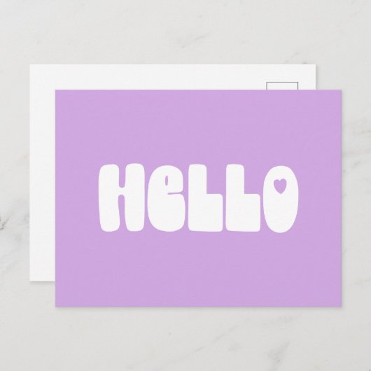 hallo Simple Retro Typografie Greeting in Lila Briefkaart (Voorkant / Achterkant)