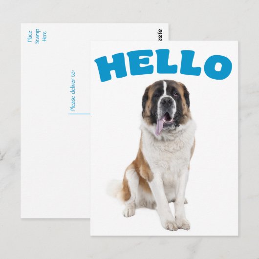 Hallo Sint Bernard Puppy Dog Blauw Briefkaart (Voorkant / Achterkant)