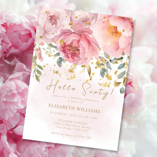 Hallo Sixty Blush Pink Peony 60e verjaardag Kaart