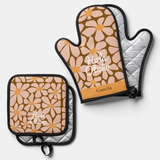 Hallo Spaans Autumn Herfst Vibes Personalize Ovenwant & Pannenlap Set (Voorkant / Achterkant)