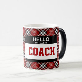 Hallo Sportcoach Nametag Team Maroon Plaid Magische Mok