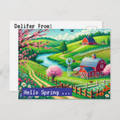 Hallo Spring - 16-bits Pixel Art Countryside Postc Feestdagenkaart (Voorkant / Achterkant)
