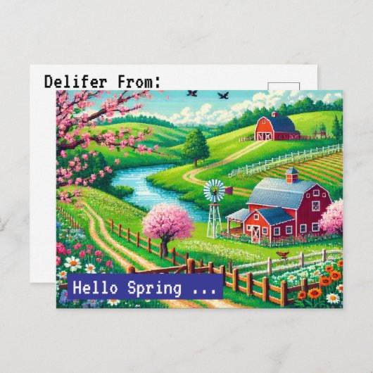 Hallo Spring - 16-bits Pixel Art Countryside Postc Feestdagenkaart (Voorkant / Achterkant)
