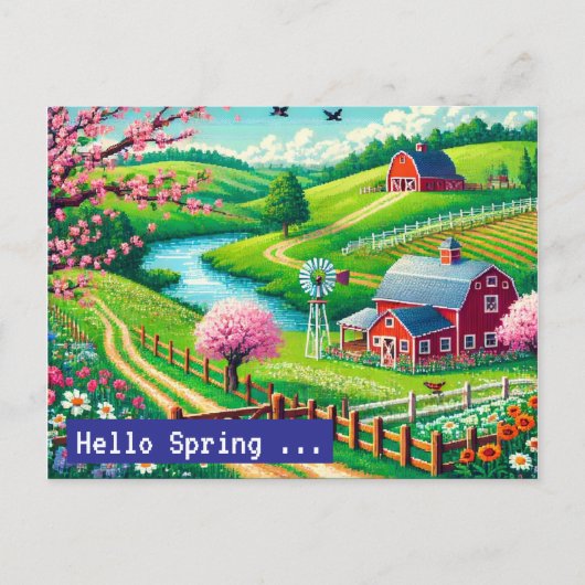 Hallo Spring - 16-bits Pixel Art Countryside Postc Feestdagenkaart (Voorkant)