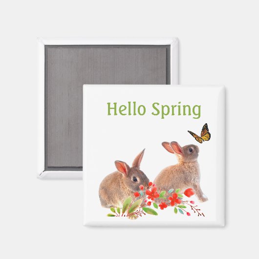 hallo Spring Bunny Rabbit en Butterfly Magneet (Voorkant / Achterkant)