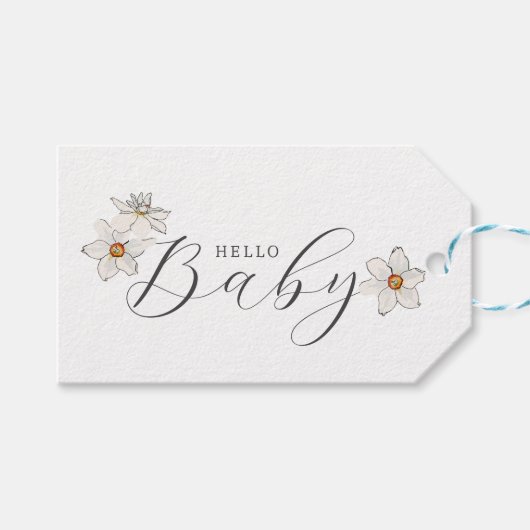 Hallo Spring Daffodil Baby Script baby shower Cadeaulabel (Voorkant (Horizontaal))