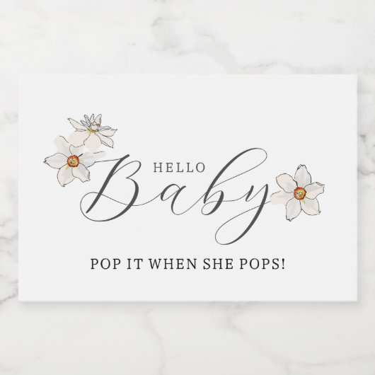 Hallo Spring Daffodil Baby Script baby shower Sparkling Wijnetiket (Enkel label)