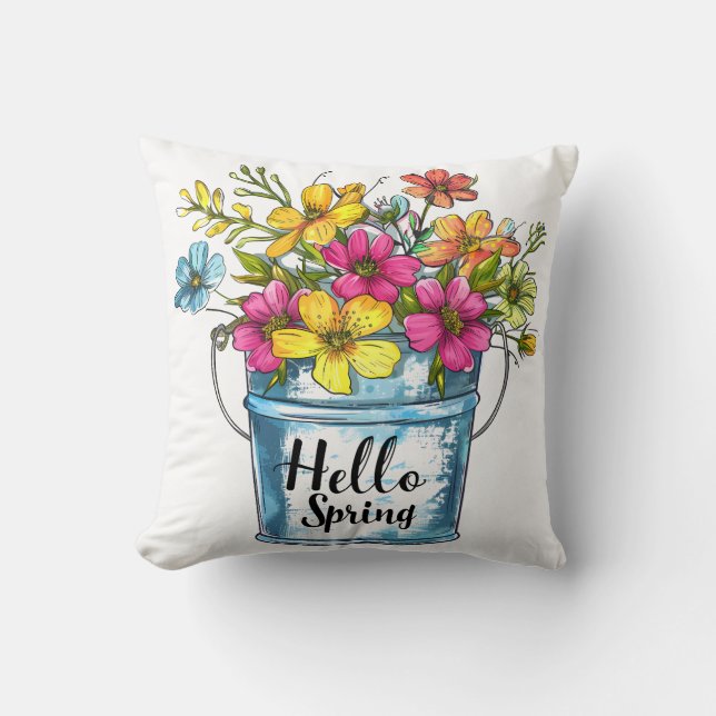 Hallo Spring Floral Bucket Kussen (Voorkant)