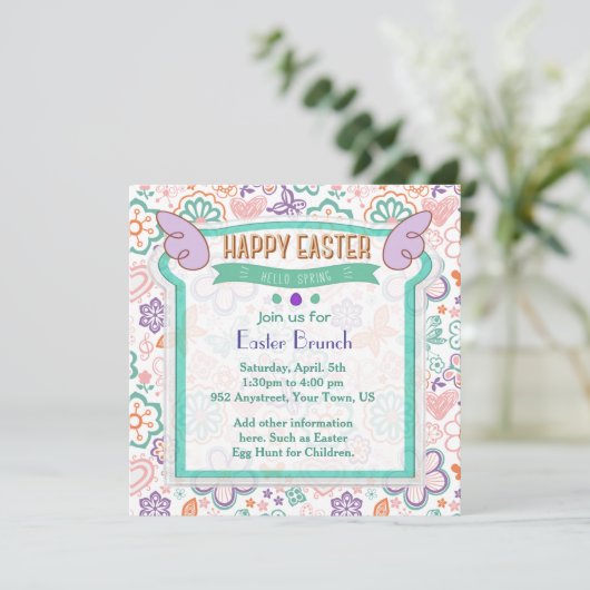 Hallo · Spring Floral Easter Invitation Kaart (Staand voorkant)