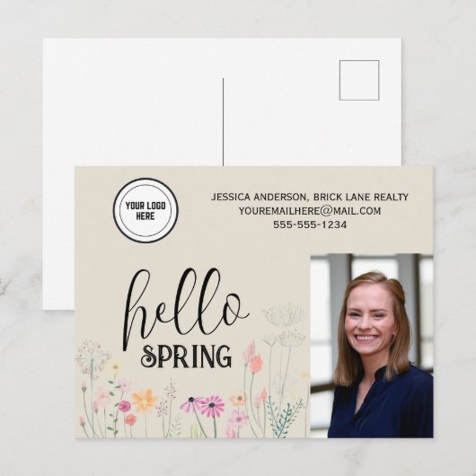 hallo Spring Floral Real Estate Marketing Briefkaart (Voorkant / Achterkant)
