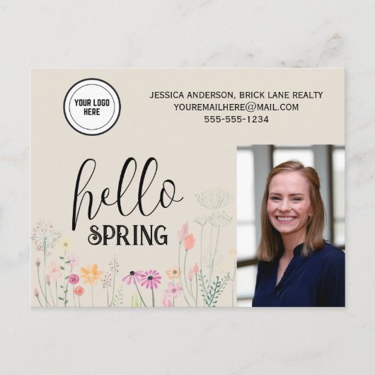 hallo Spring Floral Real Estate Marketing Briefkaart (Voorkant)