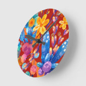 Hallo ·Spring Happiness Time Floral Kleurrijk Ronde Klok (Hoek)