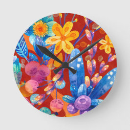 Hallo ·Spring Happiness Time Floral Kleurrijk Ronde Klok