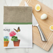 hallo Spring Khaki Color Burlap en Flower Pots Theedoek (Quarter Fold)