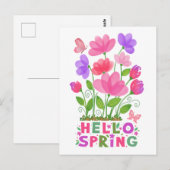 hallo Spring roze en Purple Flowers & Butterflies Briefkaart (Voorkant / Achterkant)